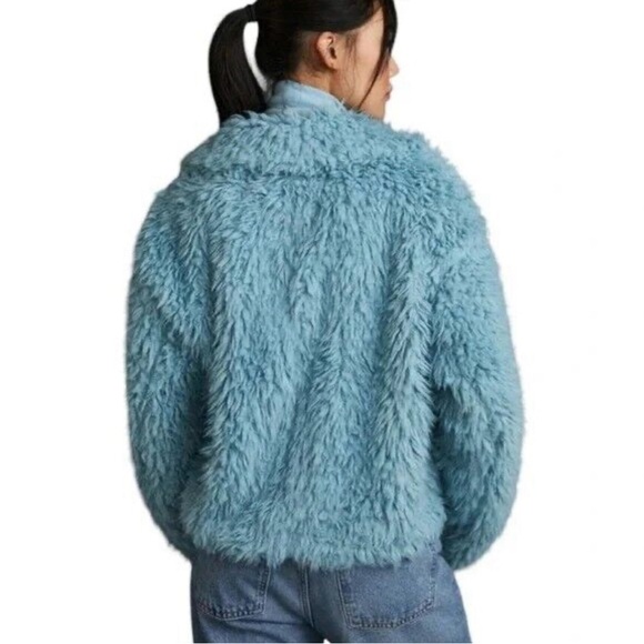 Glam Anthropologie-Faux Fur Jacket in a beautiful blue.Size M but is oversized. - Picture 4 of 12